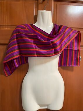 Vintage Striped Acetate Scarf in Magenta, Purple & Red & Cocoa-made in Japan